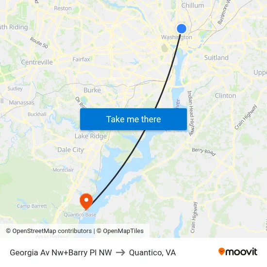 Georgia Av Nw+Barry Pl NW to Quantico, VA map