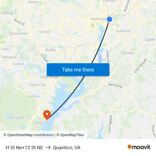 H St Ne+12 St NE to Quantico, VA map