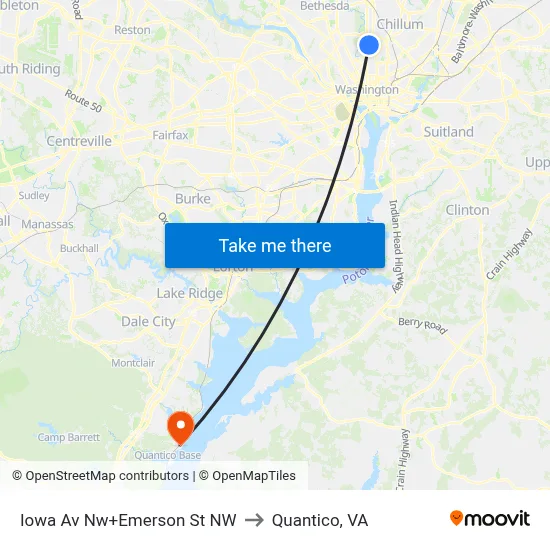 Iowa Av Nw+Emerson St NW to Quantico, VA map