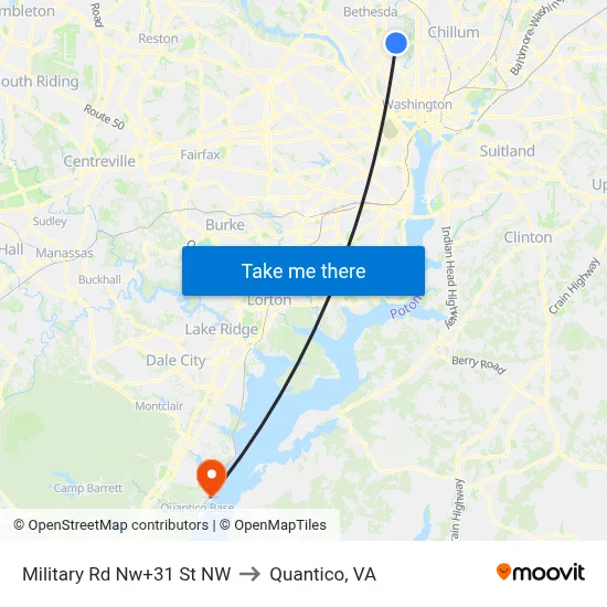 Military Rd Nw+31 St NW to Quantico, VA map