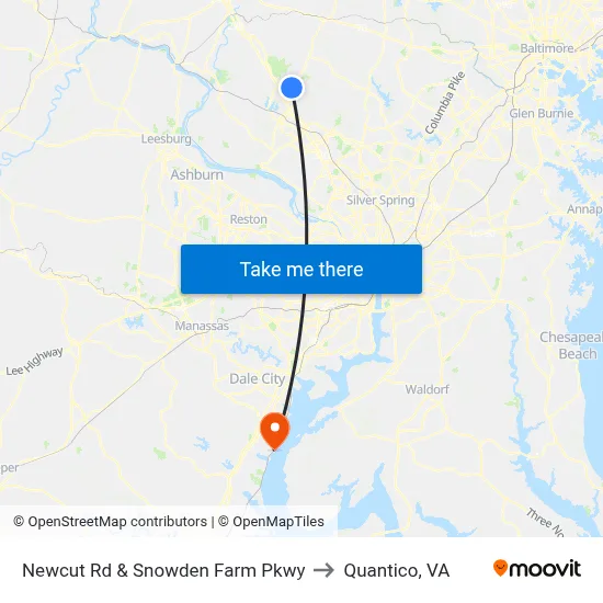 Newcut Rd & Snowden Farm Pkwy to Quantico, VA map