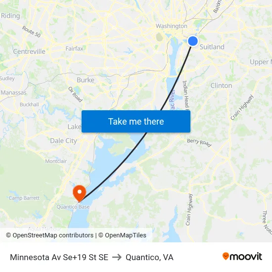 Minnesota Av Se+19 St SE to Quantico, VA map