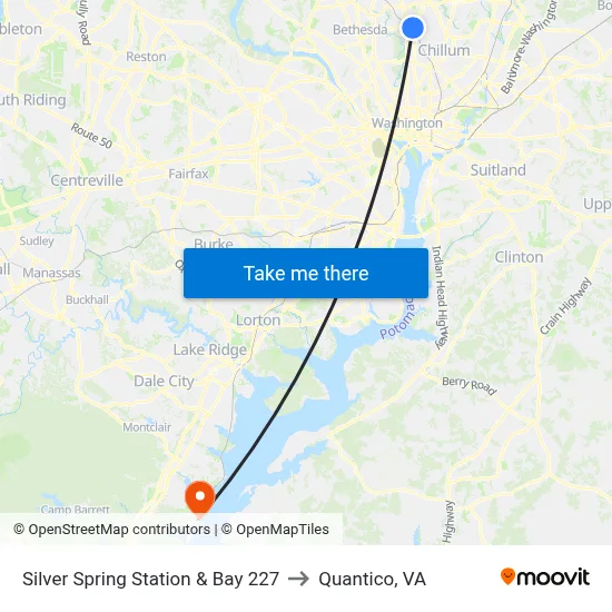 Silver Spring Station & Bay 227 to Quantico, VA map