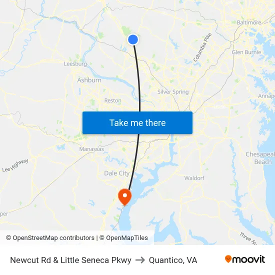 Newcut Rd & Little Seneca Pkwy to Quantico, VA map