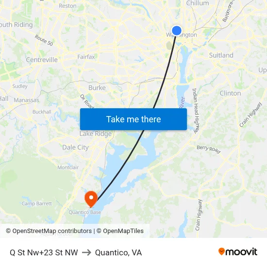 Q St Nw+23 St NW to Quantico, VA map