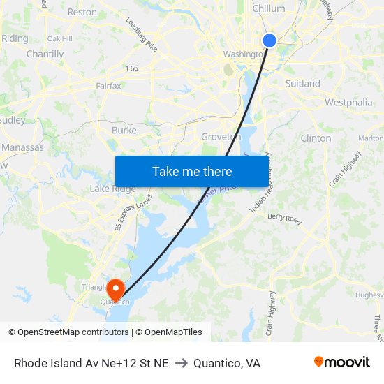 Rhode Island Av Ne+12 St NE to Quantico, VA map