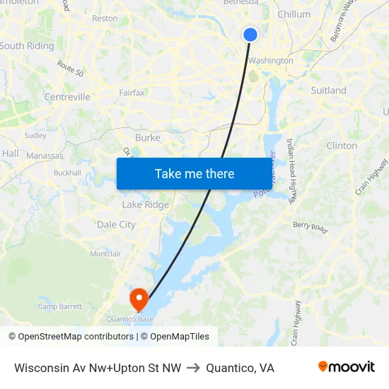 Wisconsin Av Nw+Upton St NW to Quantico, VA map