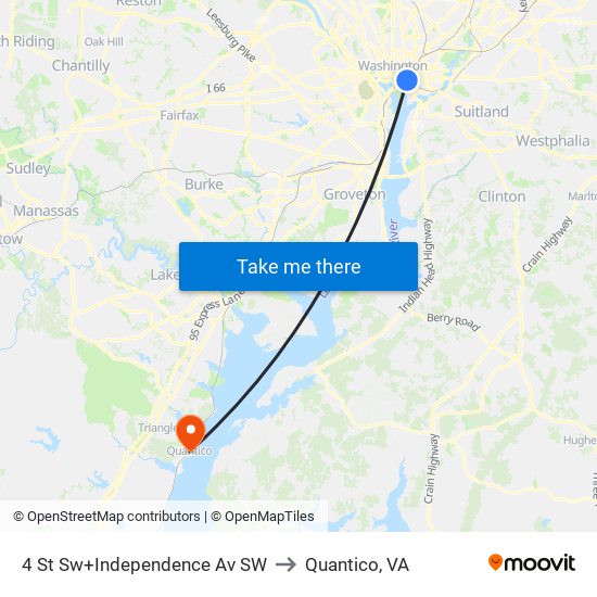 4 St Sw+Independence Av SW to Quantico, VA map