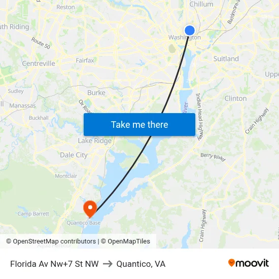 Florida Av Nw+7 St NW to Quantico, VA map