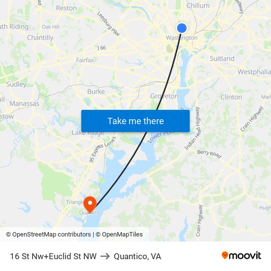 16 St Nw+Euclid St NW to Quantico, VA map