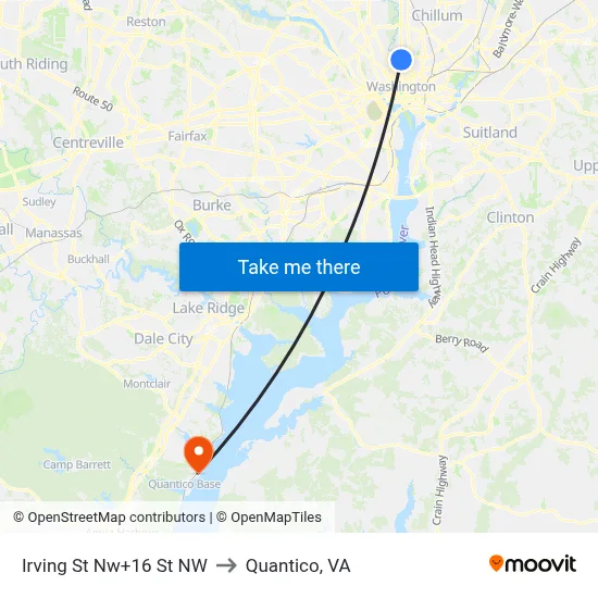 Irving St Nw+16 St NW to Quantico, VA map