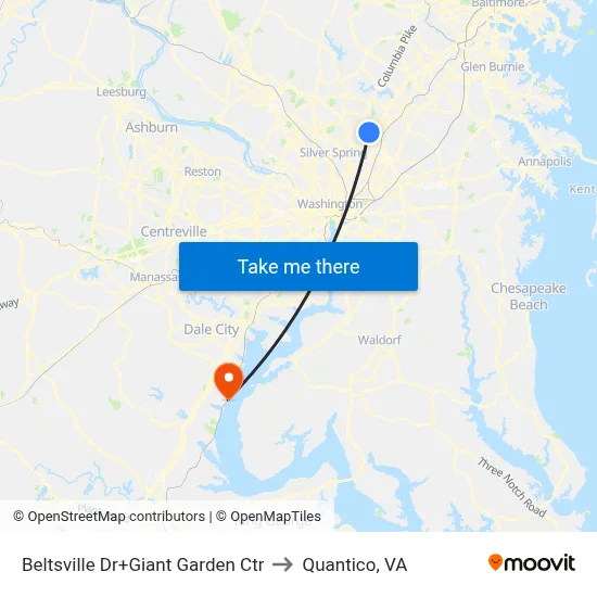 Beltsville Dr+Giant Garden Ctr to Quantico, VA map