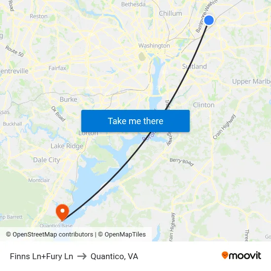 Finns Ln+Fury Ln to Quantico, VA map