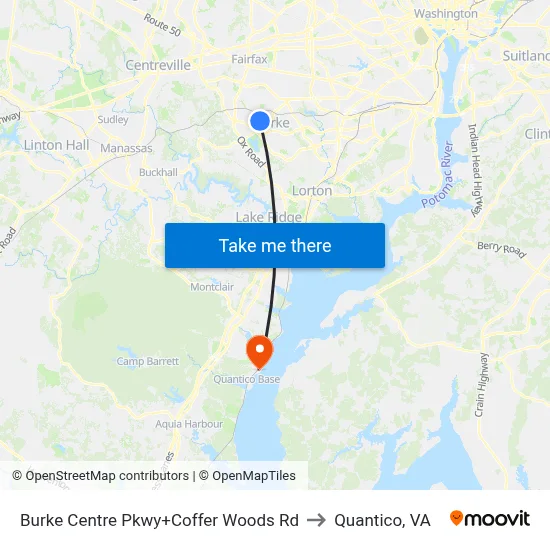 Burke Centre Pkwy+Coffer Woods Rd to Quantico, VA map