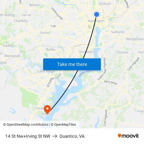 14 St Nw+Irving St NW to Quantico, VA map