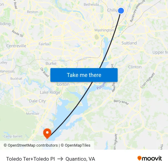 Toledo Ter+Toledo Pl to Quantico, VA map