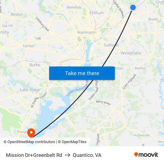 Mission Dr+Greenbelt Rd to Quantico, VA map