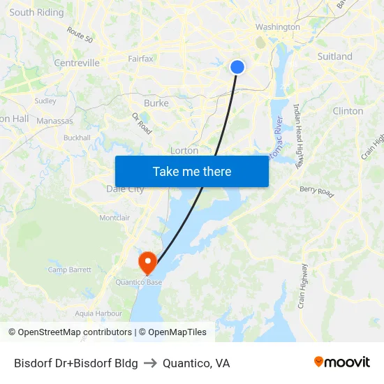 Bisdorf Dr+Bisdorf Bldg to Quantico, VA map