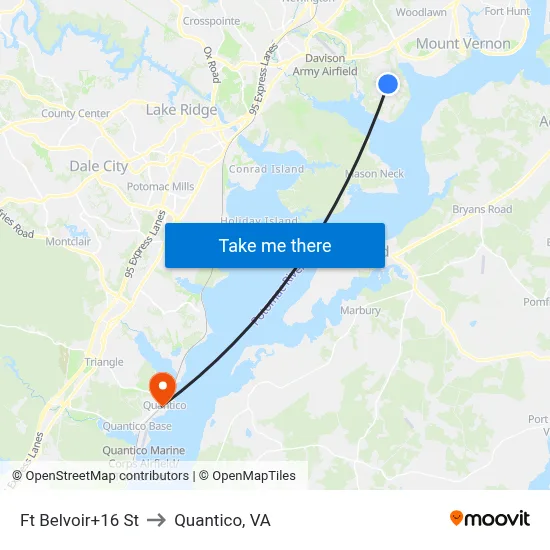 Ft Belvoir+16 St to Quantico, VA map
