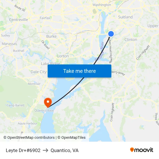 Leyte Dr+#6902 to Quantico, VA map