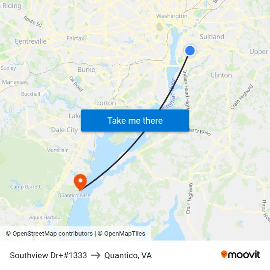 Southview Dr+#1333 to Quantico, VA map