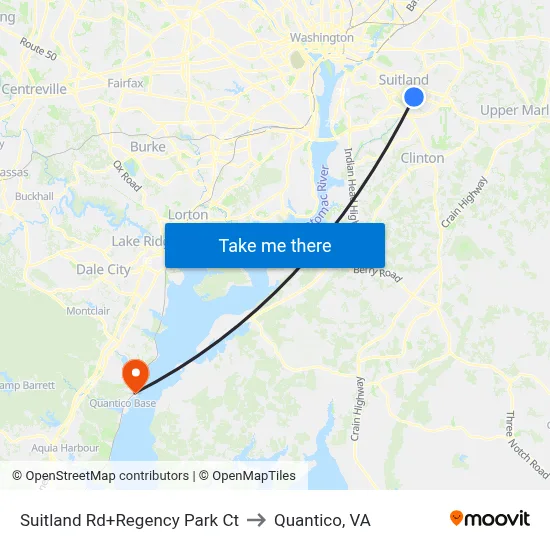 Suitland Rd+Regency Park Ct to Quantico, VA map