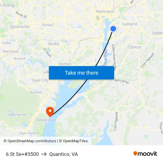 6 St Se+#3500 to Quantico, VA map