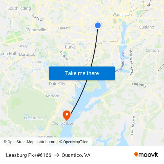 Leesburg Pk+#6166 to Quantico, VA map
