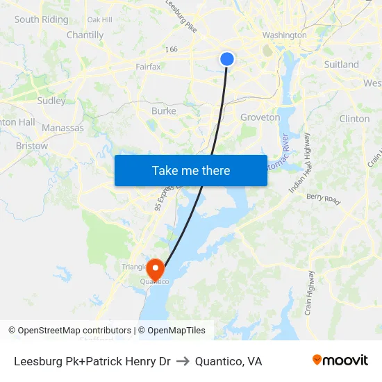 Leesburg Pk+Patrick Henry Dr to Quantico, VA map