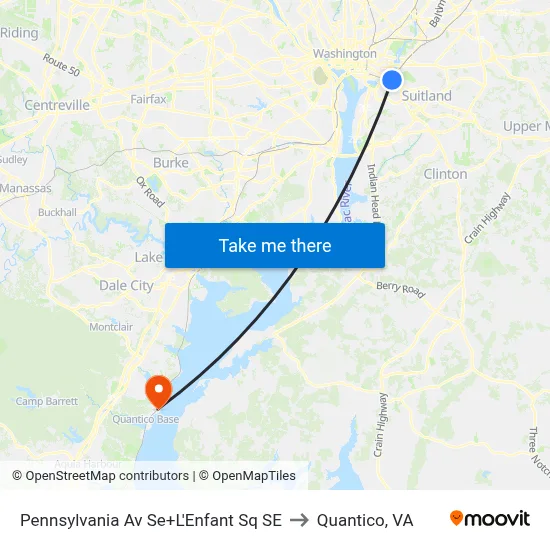 Pennsylvania Av Se+L'Enfant Sq SE to Quantico, VA map