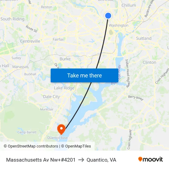 Massachusetts Av Nw+#4201 to Quantico, VA map