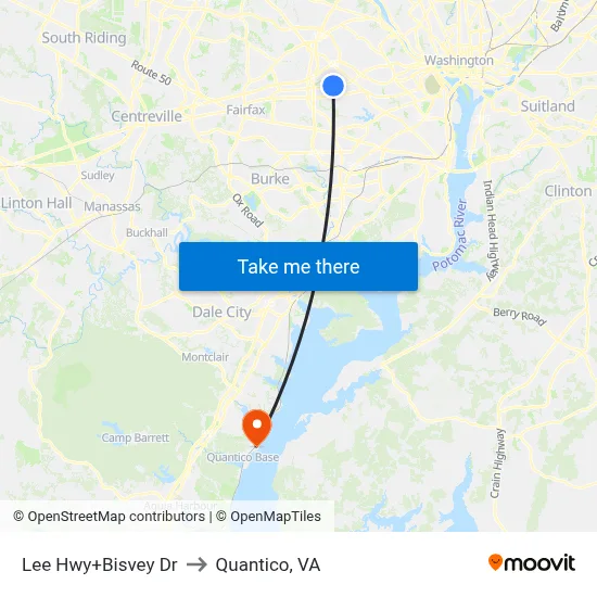 Lee Hwy+Bisvey Dr to Quantico, VA map