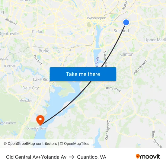 Old Central Av+Yolanda Av to Quantico, VA map