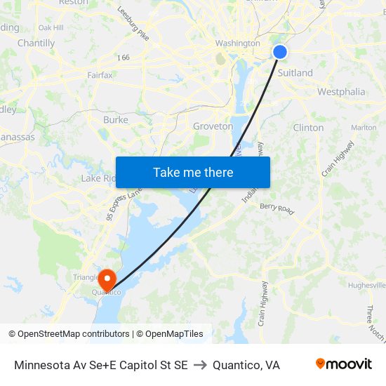 Minnesota Av Se+E Capitol St SE to Quantico, VA map