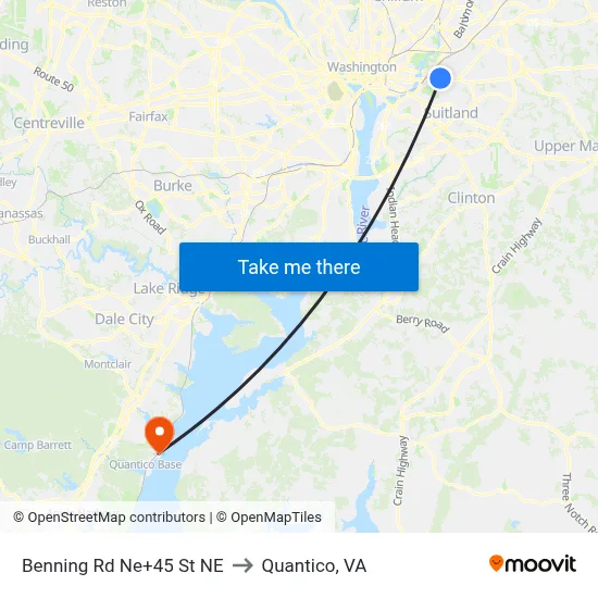 Benning Rd Ne+45 St NE to Quantico, VA map