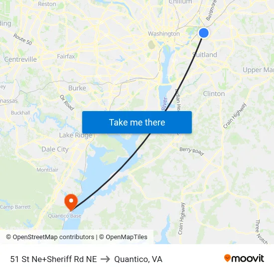 51 St Ne+Sheriff Rd NE to Quantico, VA map