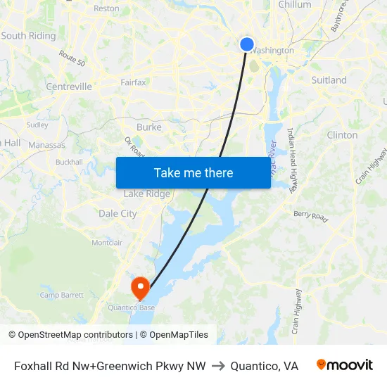 Foxhall Rd Nw+Greenwich Pkwy NW to Quantico, VA map