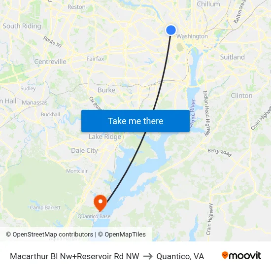 Macarthur Bl Nw+Reservoir Rd NW to Quantico, VA map