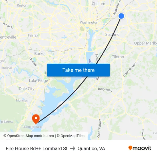 Fire House Rd+E Lombard St to Quantico, VA map