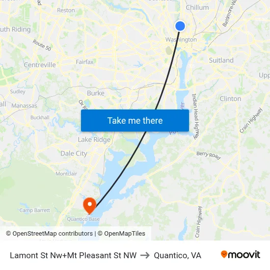 Lamont St Nw+Mt Pleasant St NW to Quantico, VA map