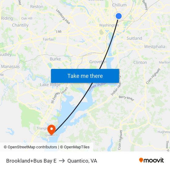 Brookland-Cua+Bay E to Quantico, VA map