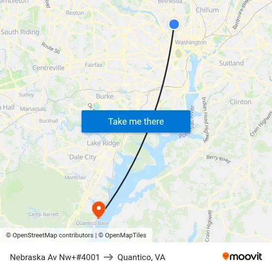 Nebraska Av Nw+#4001 to Quantico, VA map