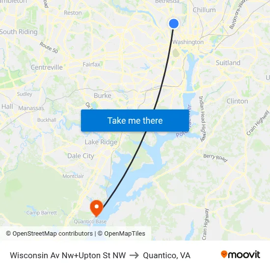 Wisconsin Av Nw+Upton St NW to Quantico, VA map