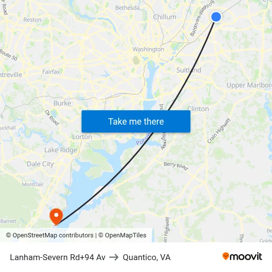 Lanham-Severn Rd+94 Av to Quantico, VA map
