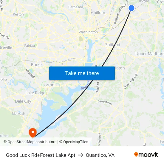 Good Luck Rd+Forest Lake Apt to Quantico, VA map