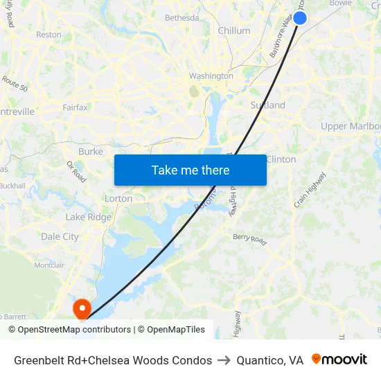 Greenbelt Rd+Chelsea Woods Condos to Quantico, VA map