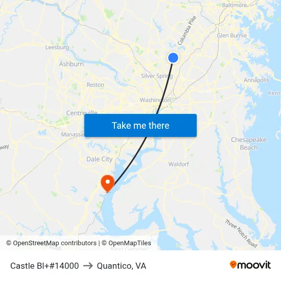 Castle Bl+#14000 to Quantico, VA map
