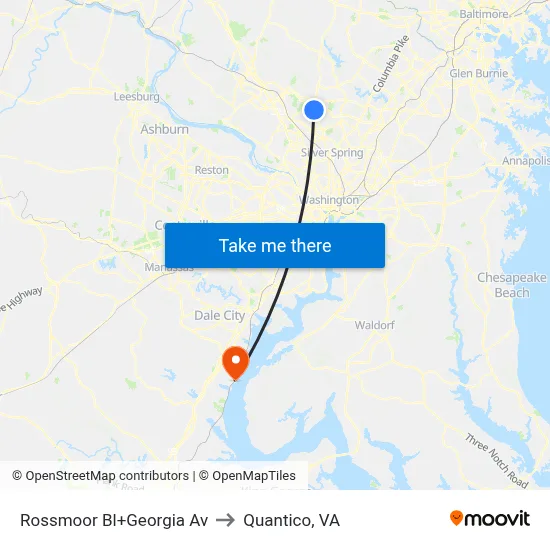Rossmoor Bl+Georgia Av to Quantico, VA map