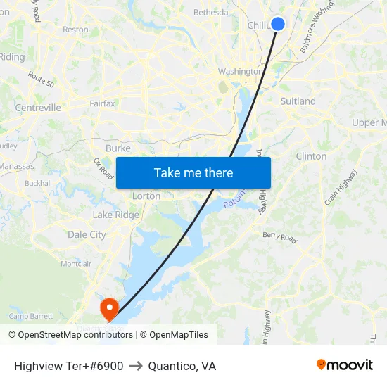 Highview Ter+#6900 to Quantico, VA map
