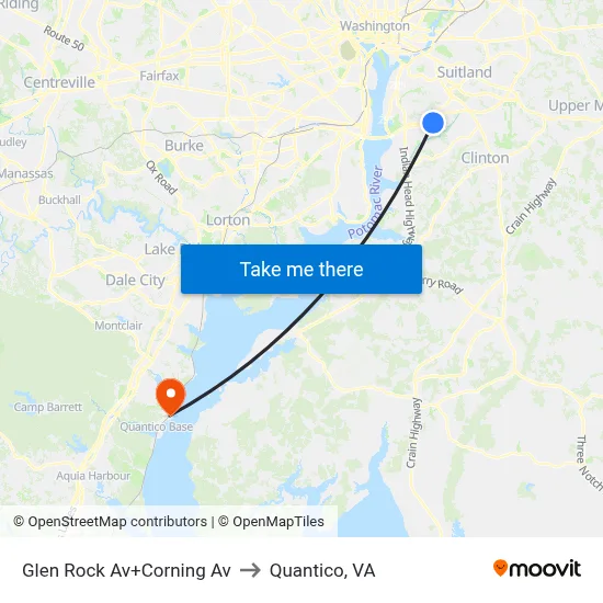 Glen Rock Av+Corning Av to Quantico, VA map